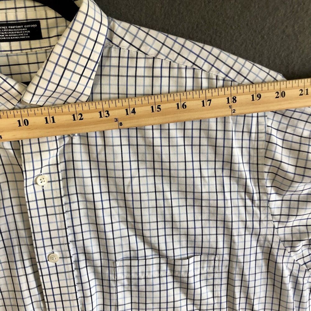 Button Up Dress Shirt Men's Sz L White Long Sleeve Blue Checkered George Western - Picture 6 of 13